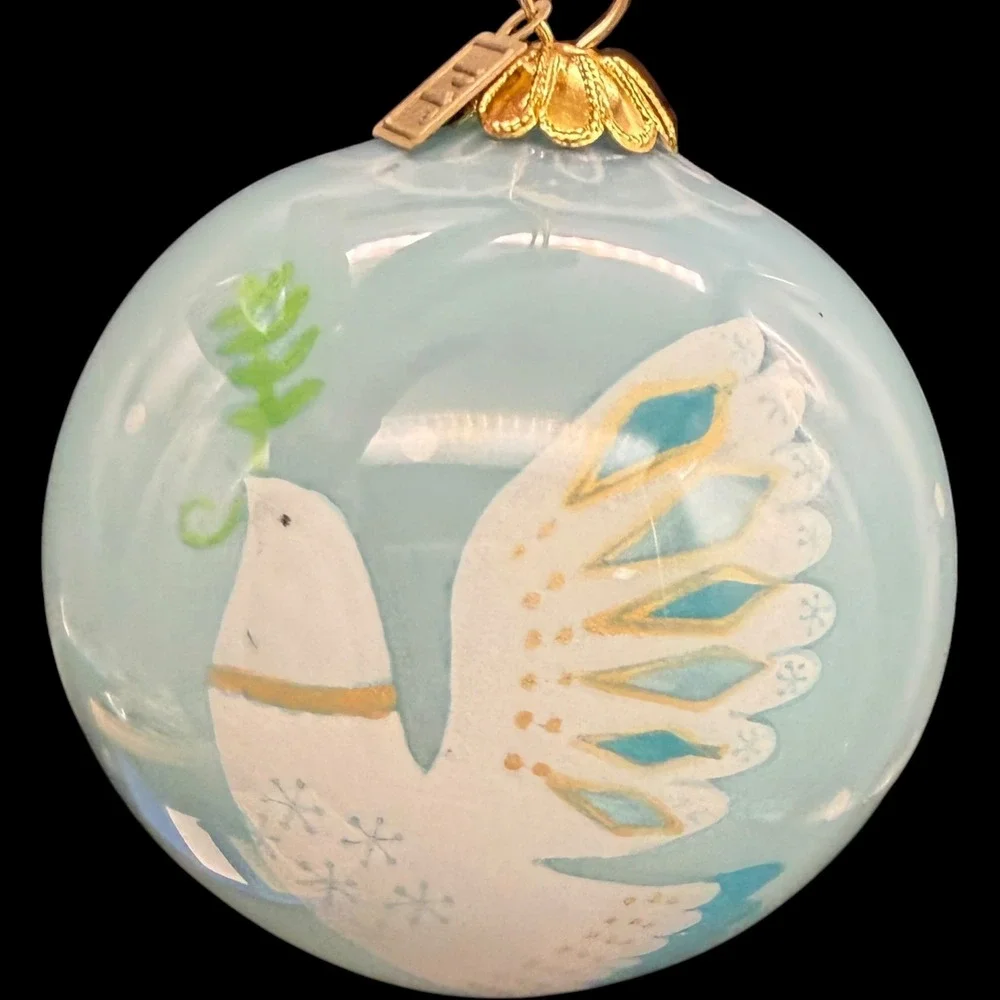 Pier 1 Li Bien 2018 Peace Dove Christmas Ornament Hand Painted Glass Blue Boxed